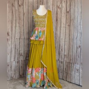 Yellow and Multicolor Floral Lehenga Set